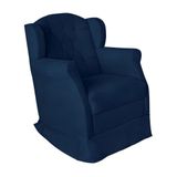 Poltrona Amamentação Cadeira Reforçada Balanço Lile Suede Azul Marinho