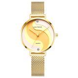 Relógio De Quartzo Feminino Display Analógico De Malha Em Aço Inoxidavel Impermeavel Dourado