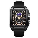 Relógio Quartzo Com Cronógrafo Esportivo Masculino Design Tonneau Impermeável 3atm Preto