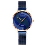 Relógio De Quartzo Feminino Display Analógico De Malha Em Aço Inoxidavel Impermeavel Azul