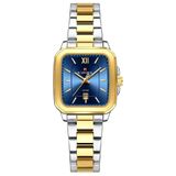 Relógio De Quartzo Feminino Casual Mostrador Quadrado Pulseira Em Aço Inoxidável Impermeavel Azul Dourado