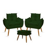 Kit 2 Poltronas Luxo + 01 Puff Para Recepção Sala Quarto Verde