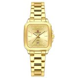 Relógio De Quartzo Feminino Casual Mostrador Quadrado Pulseira Em Aço Inoxidável Impermeavel Dourado