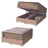 Cama Box Baú Casal King Colchão Molas Guarda Costas Max Com Pillow 193x203x81cm Suede Bege/branco
