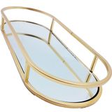 Bandeja Espelhada Oval Metal Dourado Lavabo Multiuso 30x12cm