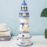 Farol Enfeite Decorativo Náutica Oceano Branco E Azul 30cm
