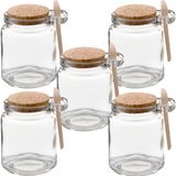 Kit 5 Pote Vidro Borossilicato Colher De Madeira Rolha 240ml