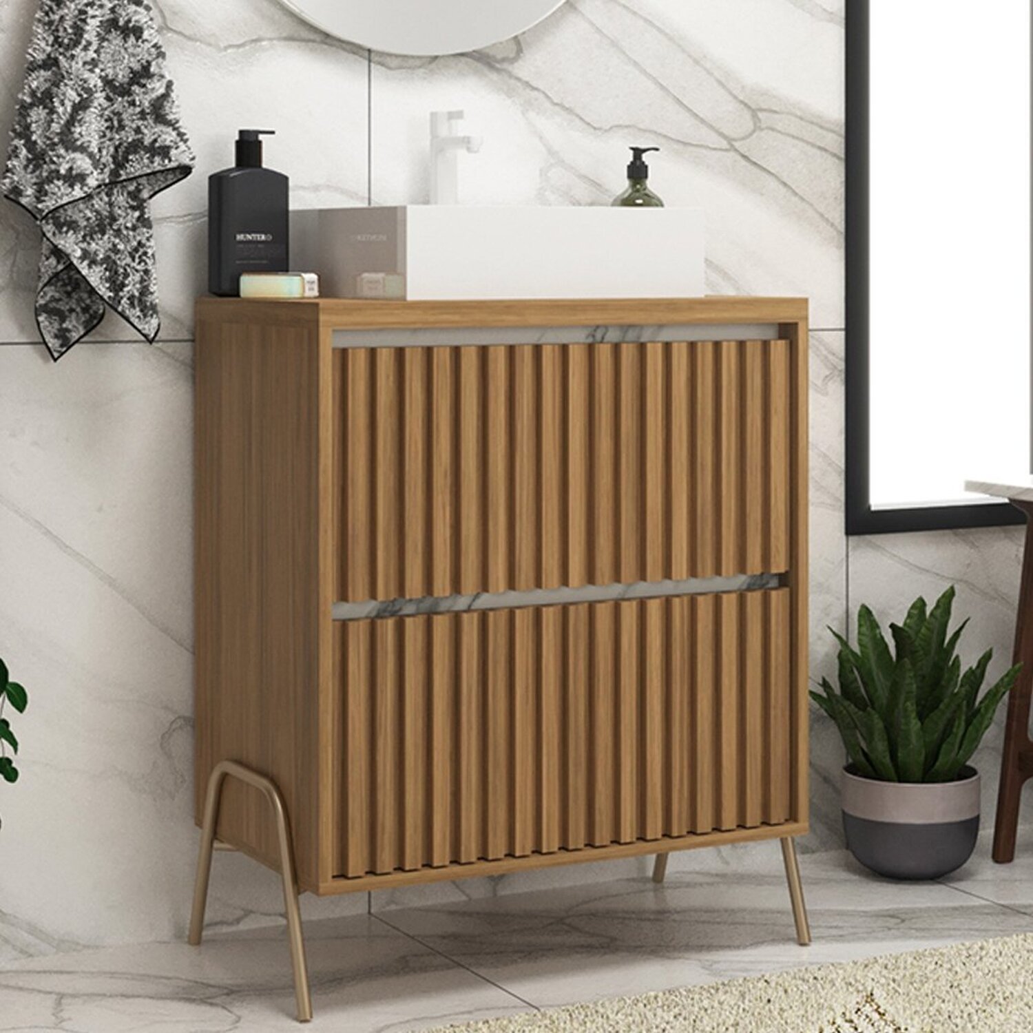 Gabinete De Banheiro 60cm Com Cuba Ref 650 Itapuã/thassos