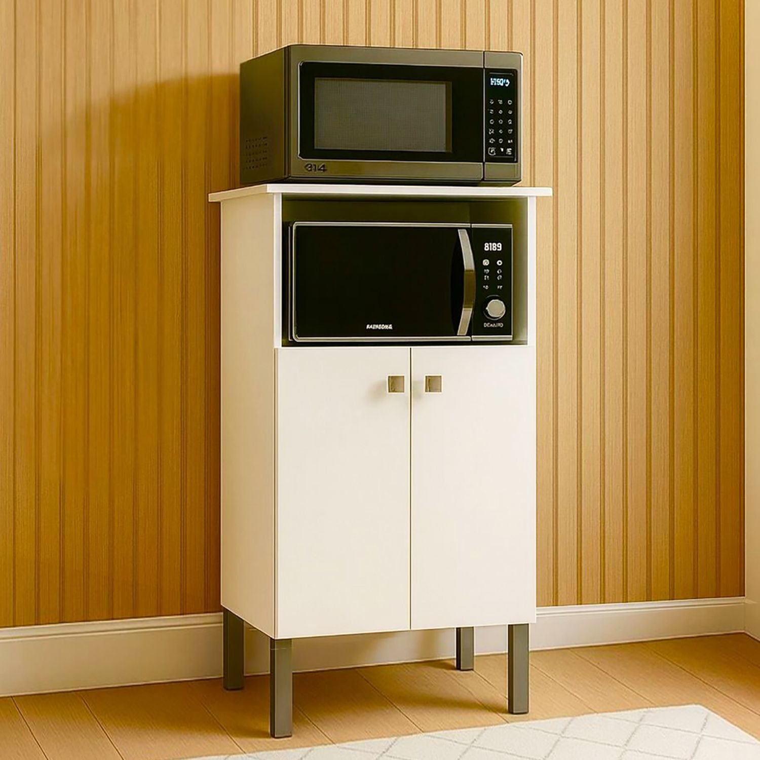 Balcão 2 Fornos Forno E Microondas Com 2 Portas E Prateleira Branco