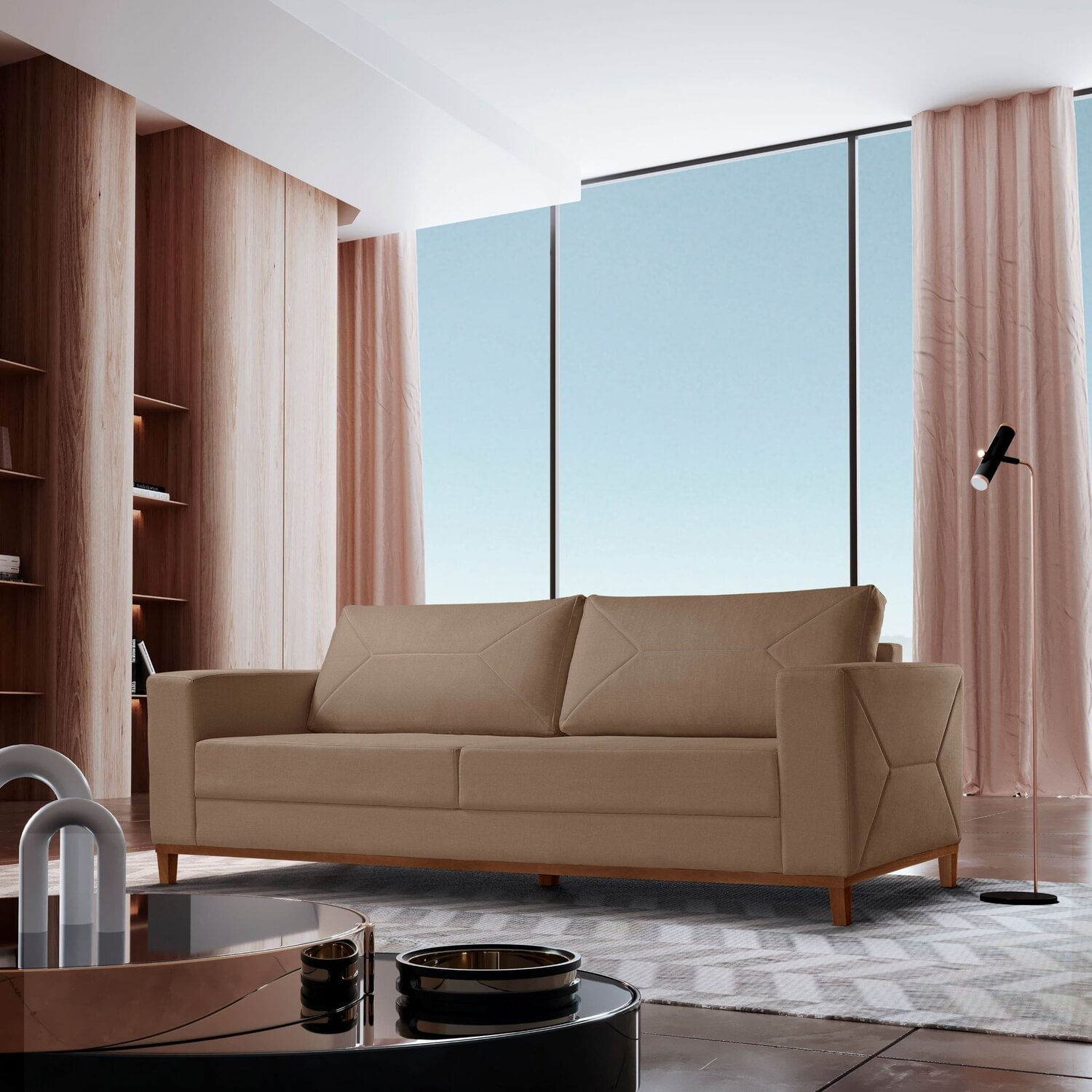 Sofá Roma3 Lugares Veludo 2,40cm X 90cm X 85cm Bege