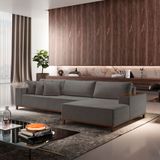 Sofá Com Chaise 4 Lugares Bouclê 290 Cm Grécia Cinza