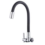 Torneira Metal Cozinha Parede Flexível Alavanca Linha Metal Cromada Preto