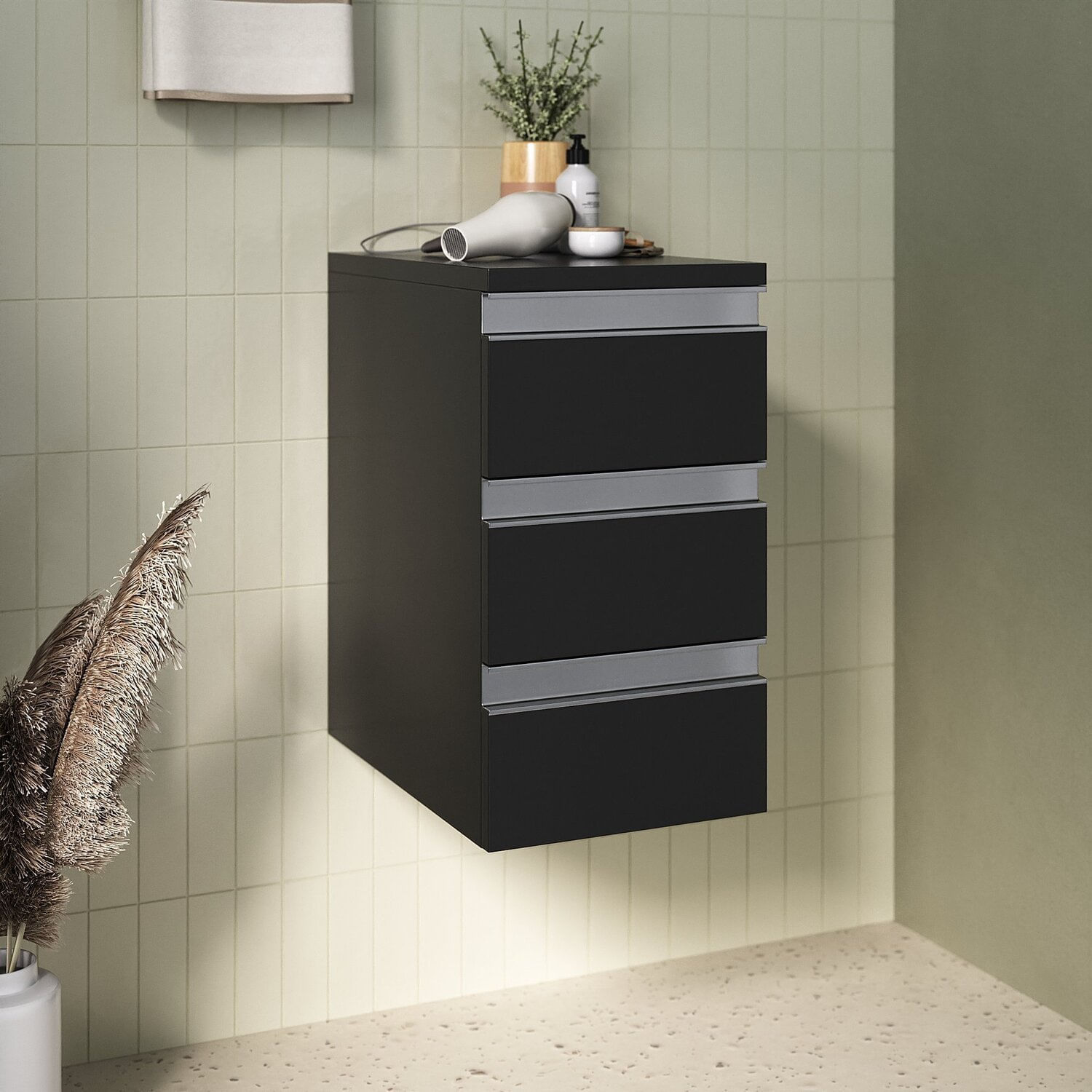 Módulo Slim Para Banheiro Com 3 Gavetas Preto