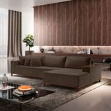 Sofá Com Chaise 4 Lugares Veludo 290 Cm Grécia Marrom