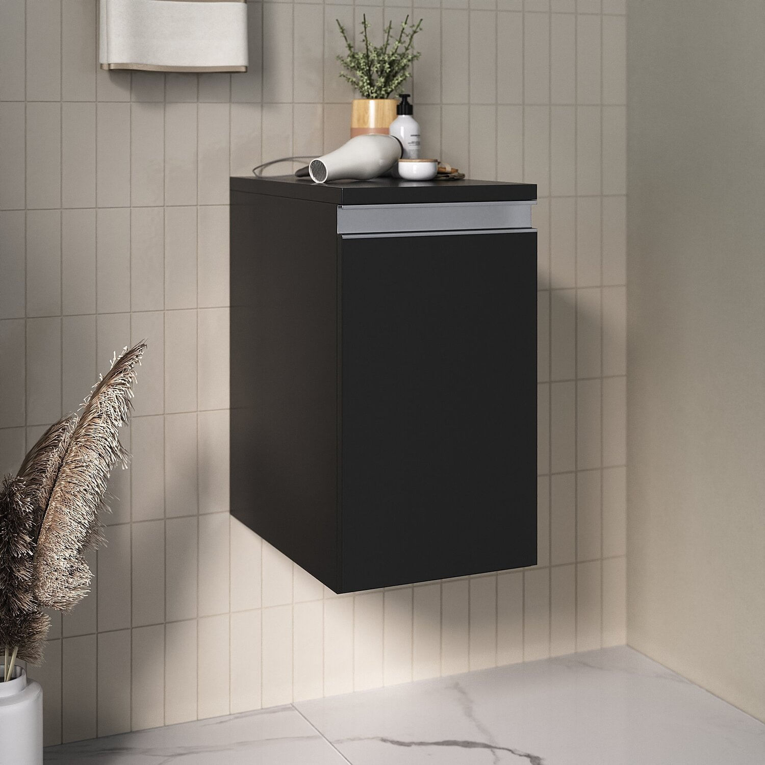 Módulo Slim Para Banheiro Com Cesto Preto