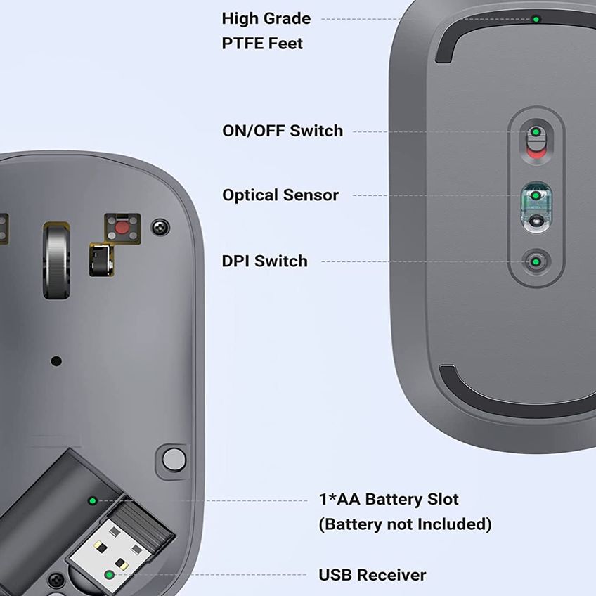 Mouse Sem Fio Ugreen Sensor De 4000 Dpi 4 Níveis Cinza - imagem 3