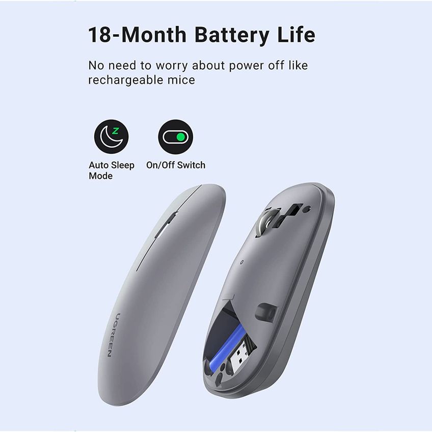 Mouse Sem Fio Ugreen Sensor De 4000 Dpi 4 Níveis Cinza - imagem 4