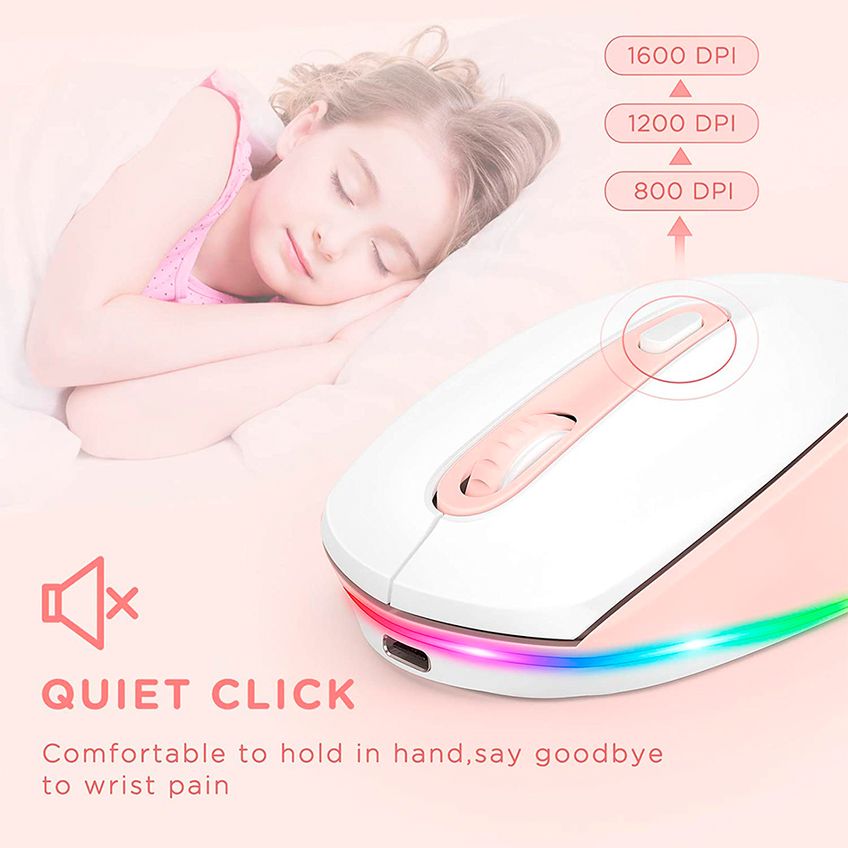 Mouse Sem Fio Seenda Iwg Fgm02 Recarregável Rosa Branco - imagem 2