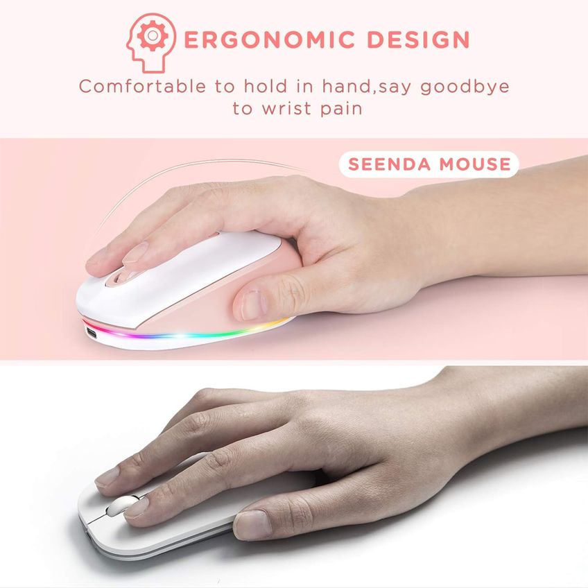 Mouse Sem Fio Seenda Iwg Fgm02 Recarregável Rosa Branco - imagem 4
