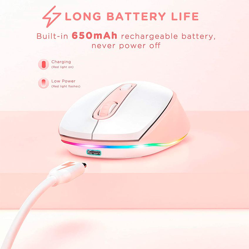 Mouse Sem Fio Seenda Iwg Fgm02 Recarregável Rosa Branco - imagem 5