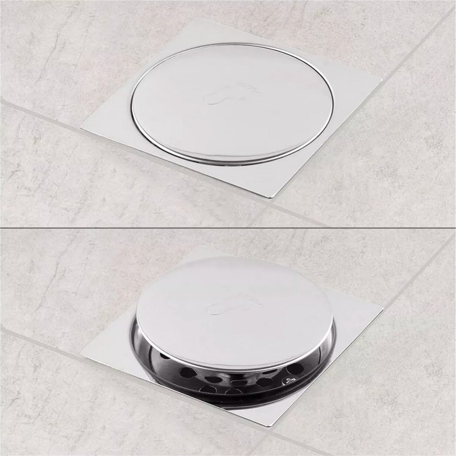 Ralo Click 15x15 Cm Inox Ideal Para Uso Em Boxes E Chuveiros Em Geral Cromada Cromado