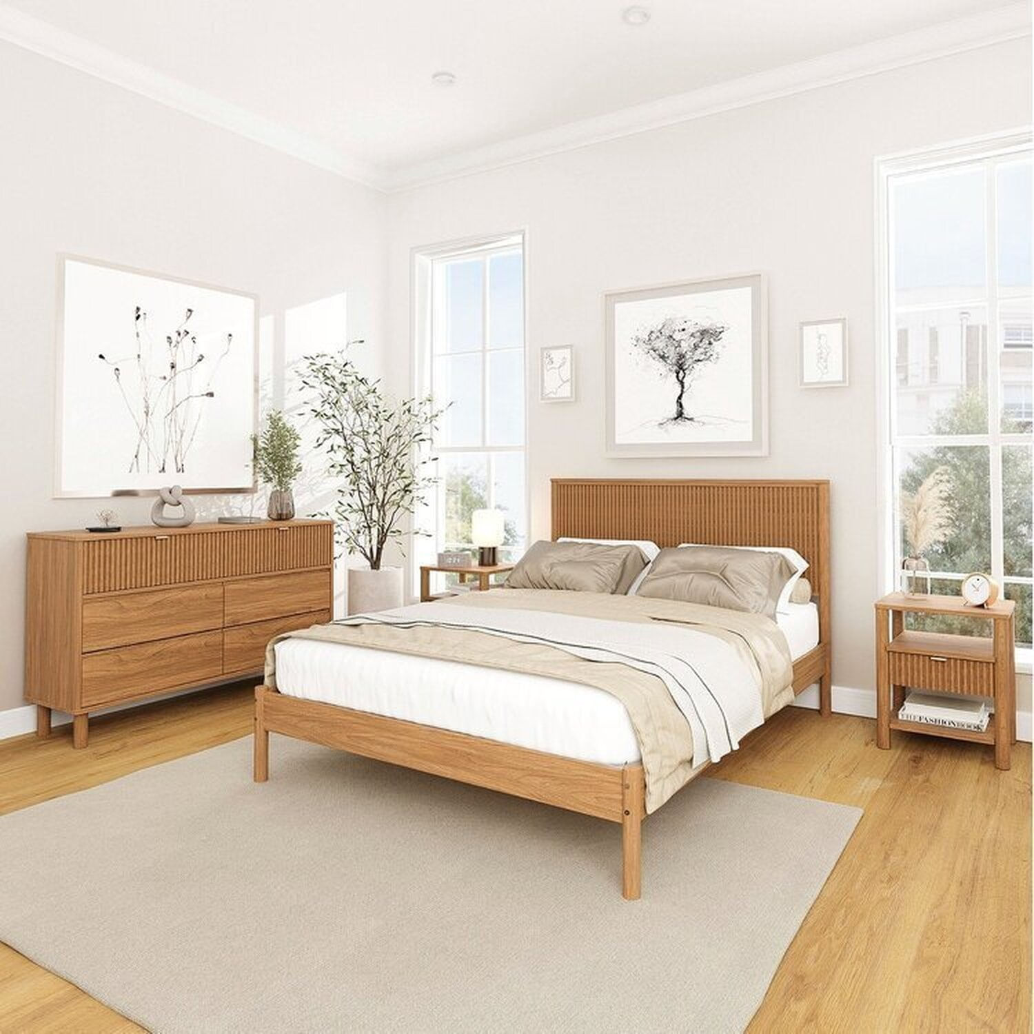 Conjunto Cama Casal Com 2 Mesas De Cabeceira E Cômoda Oiti Cabecasa Madeiraoriginals Marrom