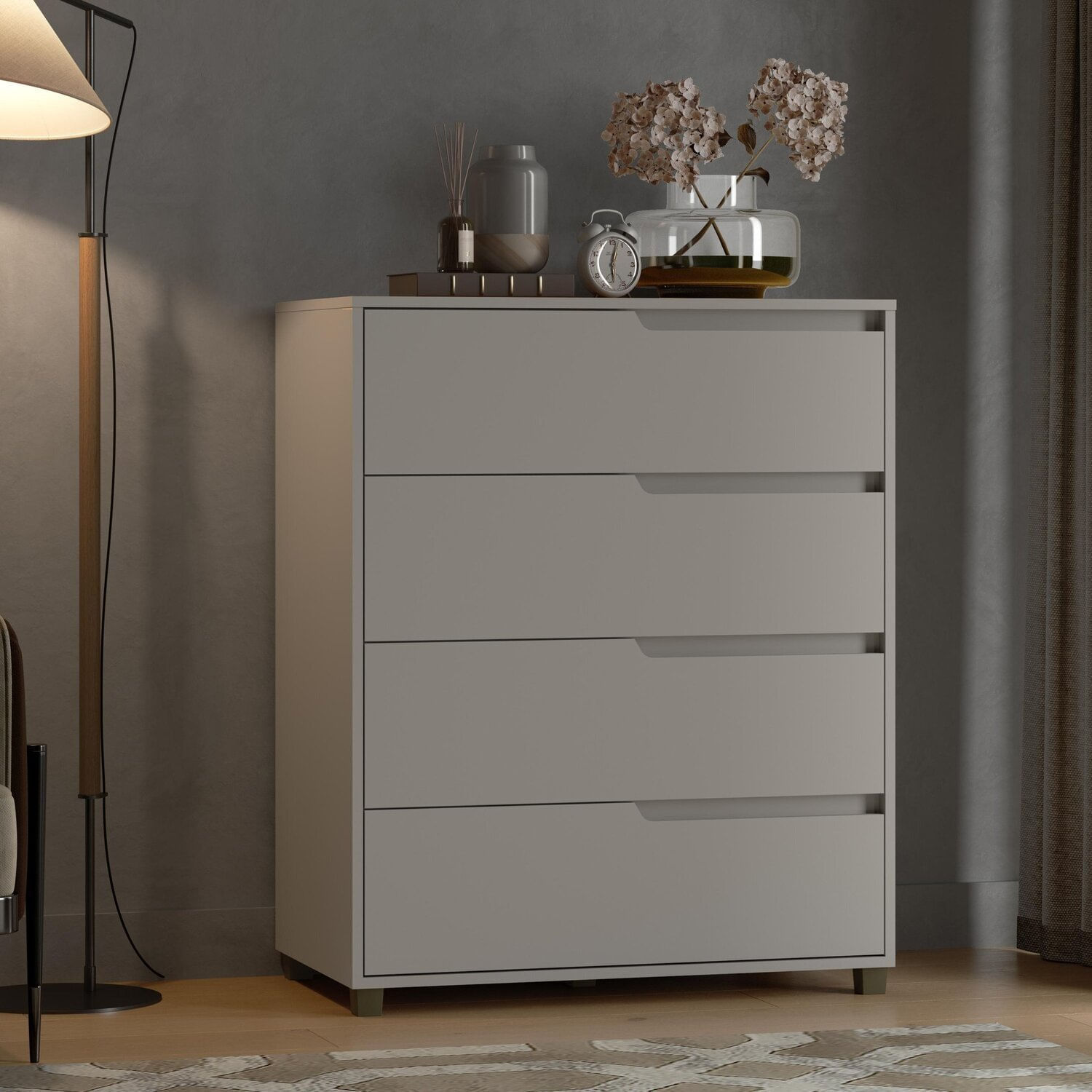 Cômoda Em Mdf Com 4 Gavetas 80cm X 104cm X 45cm Monet Cinza