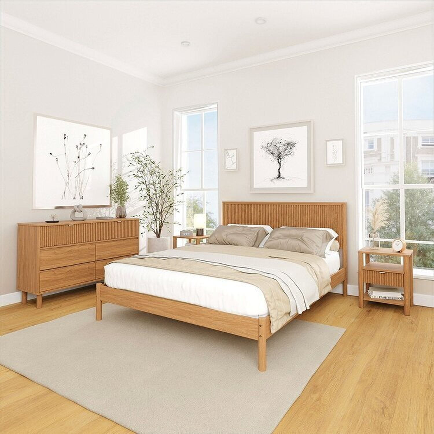 Conjunto Cama Queen Com 2 Mesas De Cabeceira E Cômoda Oiti Cabecasa madeiramadeira Marrom