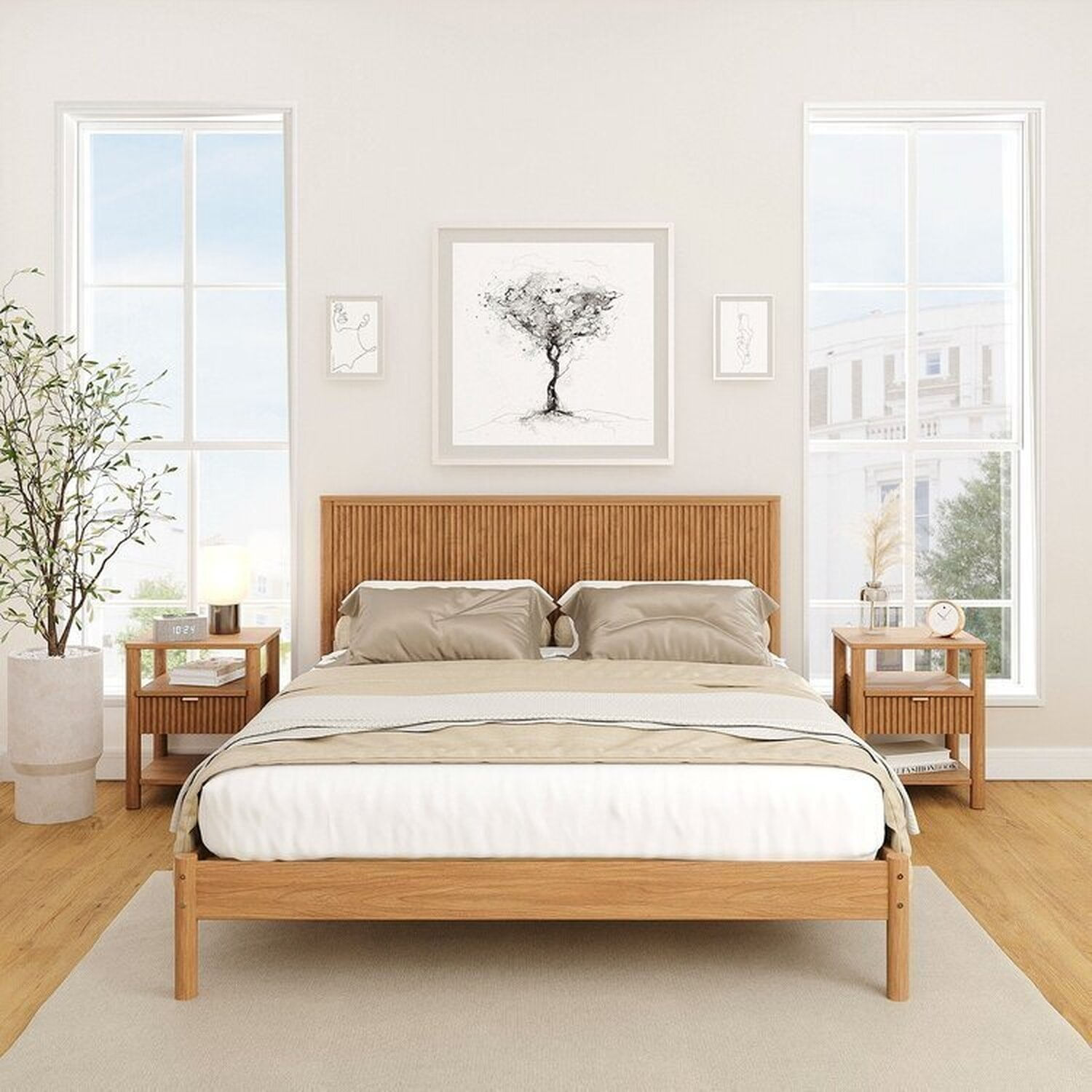 Conjunto Cama Queen Com 2 Mesas De Cabeceira Oiti Cabecasa Madeiraoriginals Marrom