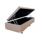 Base Cama Box Baú Blindado Solteiro Couro Sintético Bege 43x88x188