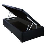 Base Cama Box Baú Blindado Solteiro Couro Sintético Preto 43x88x188