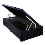 Base Cama Box Baú Blindado Solteiro Corino Preto 43x88x188