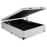 Base Cama Box Com Baú Blindado Casal Couro Sintético Branco 43x138x188