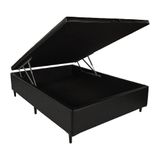 Base Cama Box Com Bau Casal Couro Sintético Preto 43x138x188