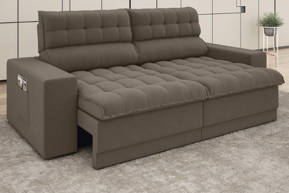 Sofá Omega 2,00m Assento Retrátil E Reclinável Velosuede - Netsofas - Marrom