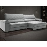 Sofá De Duplo Molejo Com Carregador Usb, Retrátil E Reclinável Viena 2,50m Veludocristal Cinza- Netsofas