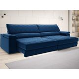 Sofá De Duplo Molejo Com Carregador Usb, Retrátil E Reclinável Viena 2,90m Veludocristal Azul Marinho- Netsofas