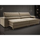 Sofá De Duplo Molejo Com Carregador Usb, Retrátil E Reclinável Viena 2,90m Veludocristal Castor- Netsofas