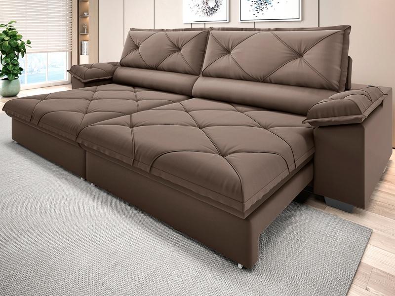 Sofá Com Carregador Usb E Molas No Assento Retrátil Reclinável Nice 2,10m Velosuede - Netsofas - Marrom