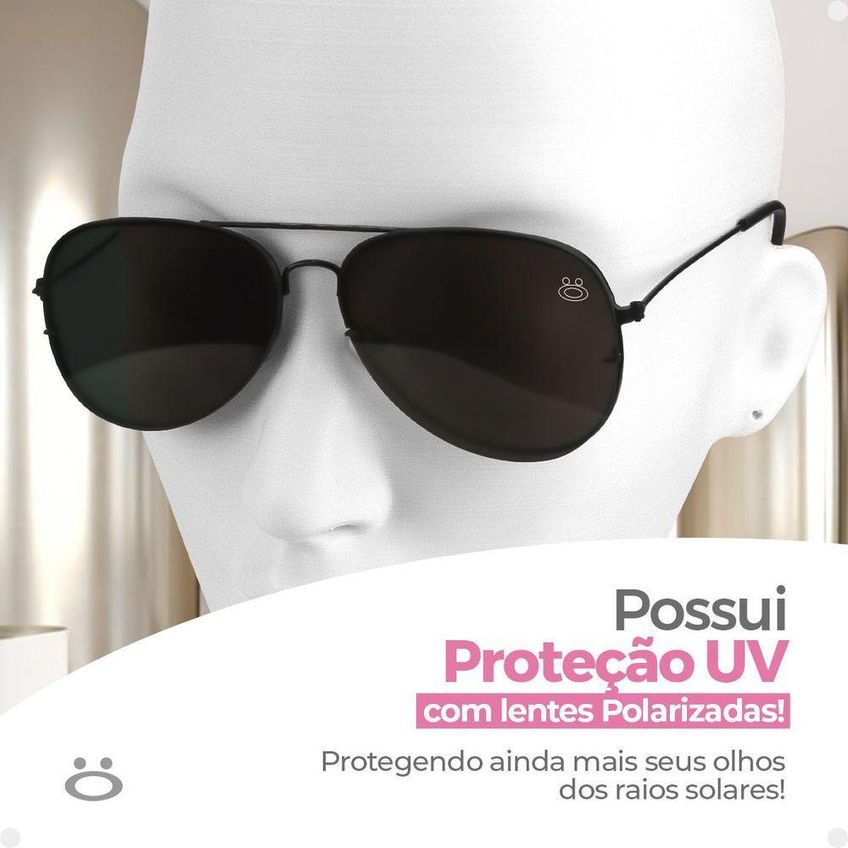 Oculos Sol Feminino Aviator Aço Inoxidavel Preto + Case Lente Preta Presente Moda Masculina Original - imagem 3