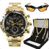 Relogio Masculino Aço Inox + Oculos Proteção Uv Inoxidável Qualidade Premium Social Presente Casual