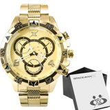 Relogio Aço Inoxidável Masculino Dourado + Premium Caixa Pesado Casual Original Grande Ponteiro