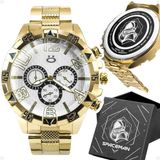 Relogio Masculino Aço Inoxidavel Dourado Prova Dagua Preto Pesado Original Presente Social Analogico