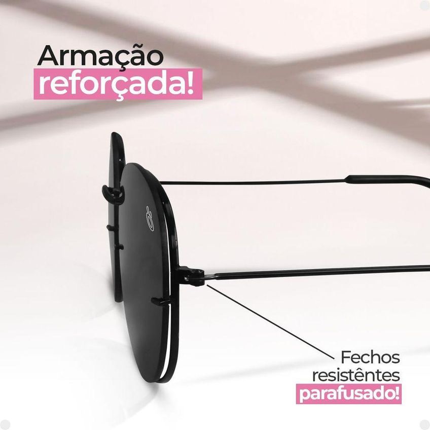 Oculos Sol Feminino Aço Inoxidavel Preto Casual Praia + Case Original Qualidade Premium Presente - imagem 4