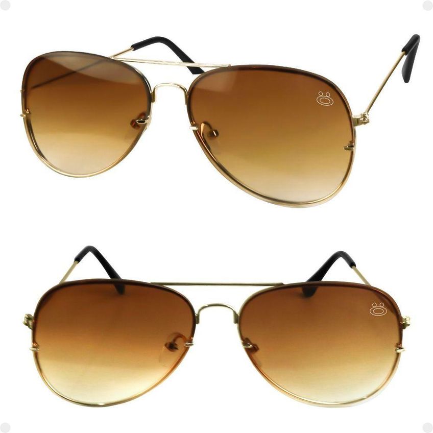 Oculos Sol Feminino Aço Inoxidavel Marrom Aviador + Case Presente Lente Marrom Armação Dourada - imagem 5