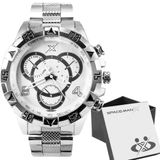 Relogio Masculino Prata Aço Inoxidável + Caixa Premium Original Casual Pesado Grande Social Ponteiro