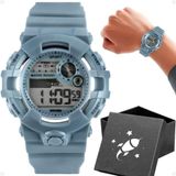 Relogio Digital Infantil Menino Silicone Criança + Caixa Cronometro Esportivo Alarme Cinza Presente