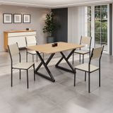 Conjunto Sala De Jantar Mesa 120x90cm Base Império Tampo Mdf Florença Creme/preto