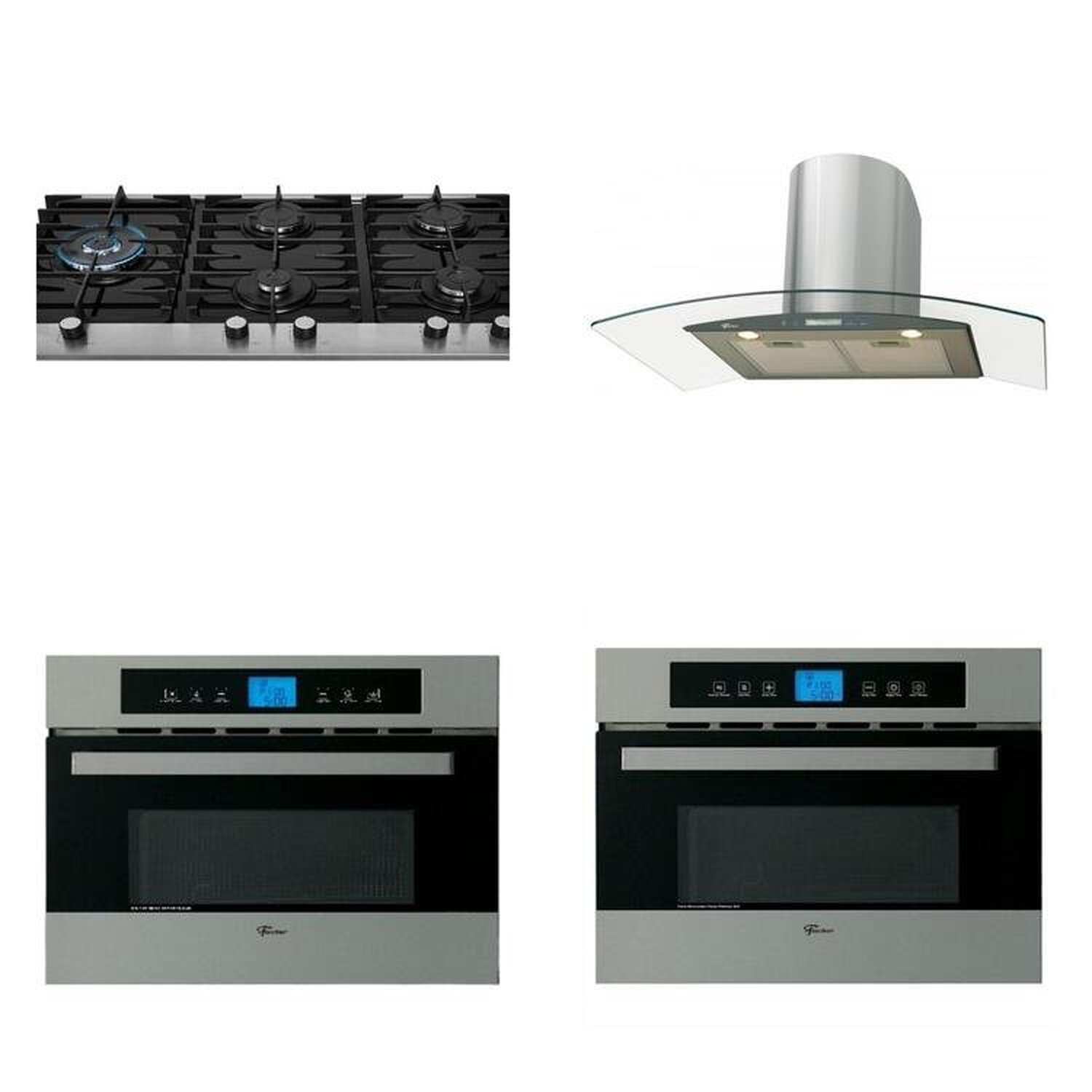 Conjunto Fogão 5b, Micro-ondas 35l 127v, Forno 43l 127v, Coifa Parede 90cm 127v Linha Platinium Preto