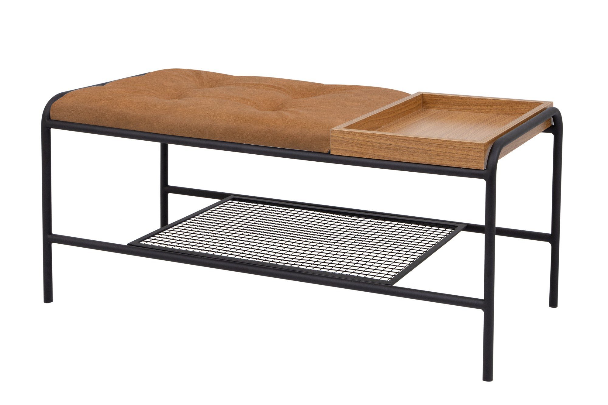 Banco 1m Palazzo Recamier Decorativo Com Bandeja Mesa Lateral Quarto Sala Preto/durango